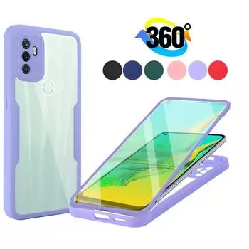 Чехол с полной защитой на 360 градусов для OPPO A53 4G, противоударная силиконовая задняя крышка, защитная пленка для экрана, корпус телефона «два в одном» OPPO A53 4G чёрный