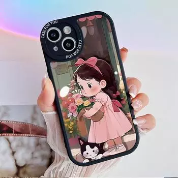 Чехол с принтом «Маленькая милая девочка», гибкий мягкий силиконовый чехол с милым мультяшным рисунком, полная задняя крышка для iPhone, Samsung, Xiaomi, Redmi iPhone 6 чёрный
