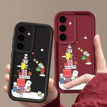 Чехол с принтом Санта-Клауса и рождественским подарком для Samsung Galaxy S24 FE S23 Ultra A16 A55 A54 A35 A34, матовый противоударный чехол из мягкого силикона TPU Samsung S24 FE чёрный