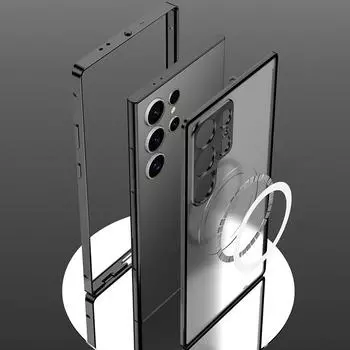 Чехол с рамкой из алюминиевого сплава, прозрачный, матовый, магнитный, для Samsung Galaxy S24 Ultra S23 Plus, тонкий, прозрачный, противоударный, для чехла для телефона MagSafe Samsung S24 чёрный