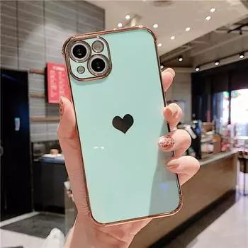 Чехол с рамкой с покрытием Love Heart для iPhone 13 12Mini 11 Pro Max SE2 SE3, милый мягкий силиконовый защитный чехол на 7 8 Plus XS XR, задняя крышка For iPhone 12