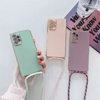 Чехол с ремешком на шнурке для Samsung S24 S23 S22 Ultra S21 S20 FE A15 A14 A24 A34 A54 A73 A72 A53 A52 A13/Redmi 12 12C 10 9 9A Note 12 11 10 S iphone 14 белый