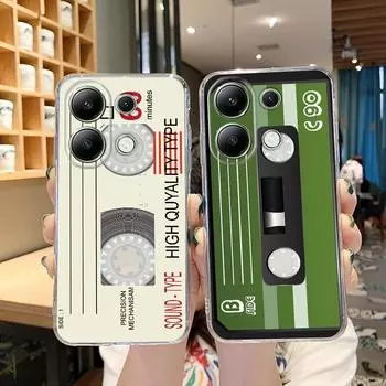 Чехол с ретро-кассетой для iPhone Samsung A55 M34 S24 Xiaomi Redmi 13 Pro 14C Huawei Honor, противоударный бампер для телефона TPU, устойчивый к царапинам, прозрачная задняя крышка Samsung Galaxy S20 FE
