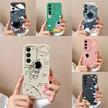 Чехол с рисунком астронавта для Vivo V30e Y200e Y100 (ИДН) T3 V40 Pro Lite V30 SE бампер чехол жидкий силиконовый протектор экрана телефон сумки для Vivo Vivo Y100 (IDN) 5G
