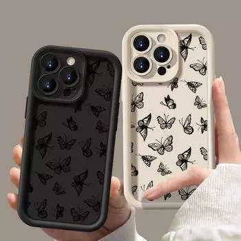 Чехол с рисунком бабочки для iPhone 16 Pro 15 14 Pro Max Plus 13 12 11 Pro Max Xs X Xr 8 7, ударопрочный, мягкий, карамельного цвета, защитный чехол для линз из силикона iPhone 15 чёрный