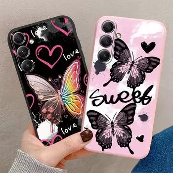Чехол с рисунком бабочки для iPhone Samsung A55 S24 S25 Xiaomi Redmi Note 13Pro 14C Huawei Honor Realme противоударный бампер для телефона матовый чехол с защитой от царапин Samsung Galaxy S9 Plus чёрный