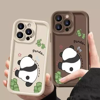 Чехол с рисунком безголовой панды, однотонный, для iPhone 16 Pro 15 14 Plus 13 12 Pro Max 11 Xs Xr 8 7, противоударный, мягкий, из ТПУ, для защиты линз от падений iPhone 16 чёрный