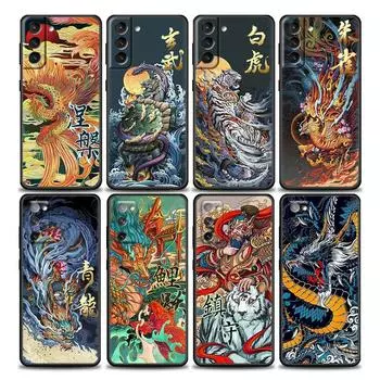 Чехол с рисунком Дракона, Тигра и Птиц в стиле аниме для Samsung Galaxy S21 S22 S20 S 21 Ultra FE Plus S7 S8 S9 S10 Plus Lite, Fundas Samsung S7