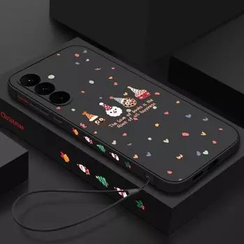 Чехол с рисунком из мультфильма и рождественским принтом для Samsung S24 S22 Ultra S23 S21 S20 Fe A55 A54 A53 A35 A15, противоударный, мягкий, тонкий чехол из ТПУ с ремешком Samsung S24 Ultra бежевый