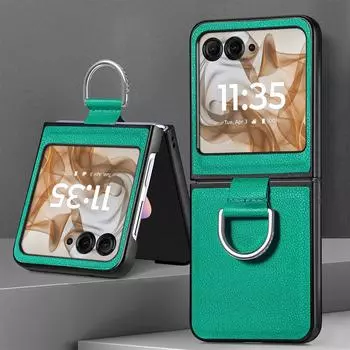 Чехол с рисунком личи из искусственной кожи с кольцом для Motorola Razr 50 Ultra Mooto Razr 40, складная задняя крышка для экрана телефона Moto Razr 50 Ultra красный