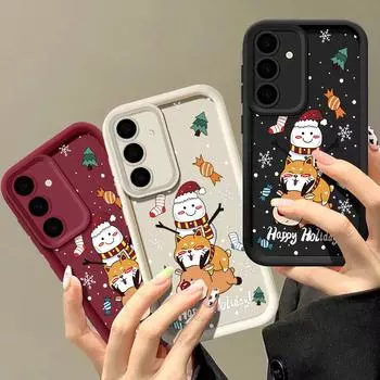 Чехол с рисунком оленя для Samsung S24 S23 S22 Ultra S21 Plus S20 FE A55 A35 A54 A53 A52 A34 A15 A14, противоударный мягкий чехол для телефона со снеговиком Samsung S24 чёрный