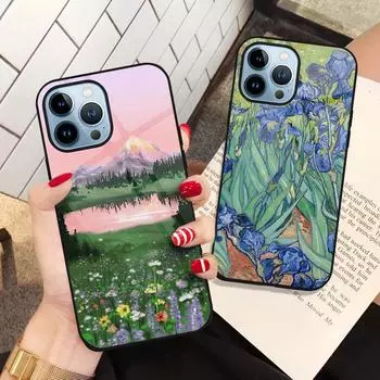 Чехол с рисунком пейзажа для Iphone 14 13 11 12pro Max Mini Xs Xr X, чехол из закаленного стекла для Iphone 7 8 6s Plus Se 2022, чехол For iphone 12 Pro