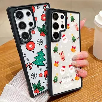 Чехол с рисунком рождественской шапки оленя для Samsung S24 S23 Plus Ultra A55 A54 A35 A34 A25 A15 5g с прозрачным мягким краем и жестким чехлом для телефона Samsung S24