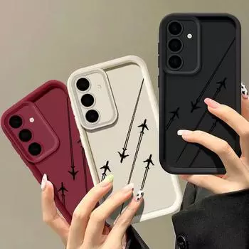 Чехол с рисунком самолета для Samsung S25 S24 S22 Ultra Plus S23 S21 S20 Fe A15 A34 A35 A54 A53 A55 A56 5g противоударный защитный силиконовый мягкий чехол Samsung S25 чёрный