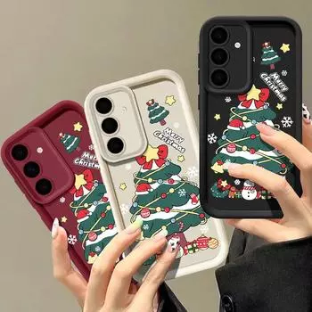 Чехол с рисунком снеговика и елки для Samsung Galaxy S24 FE S23 Ultra A16 A55 A54 A35 A34, мягкий силиконовый противоударный матовый чехол для телефона из ТПУ Samsung S24 FE чёрный