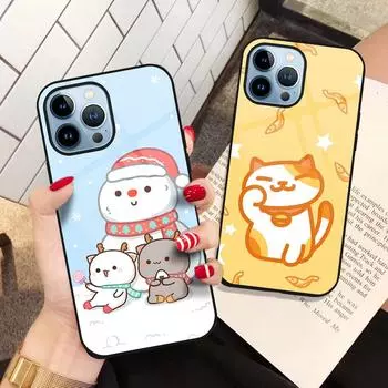 Чехол с рисунком снеговика и кота для Iphone 11 Pro Max 14 13 12 Mini Xs Xr X 7 8 6s Plus Se 2022, защитный чехол из закаленного стекла For iPhone 14