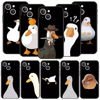 Чехол с рисунком «Сомнение утки» для iPhone 11, 12, 13, 15, 14 Pro Max, чехол для телефона X XR XS 7, 8 Plus SE, 2020, роскошный черный силиконовый чехол, принципиально iPhone 11 Pro