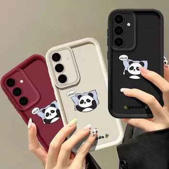 Чехол с рисунком спящей панды для Samsung S25 S24 S22 Ultra Plus S23 S21 S20 Fe A15 A34 A35 A54 A53 A55 A56, противоударный защитный силиконовый мягкий чехол Samsung S25 чёрный