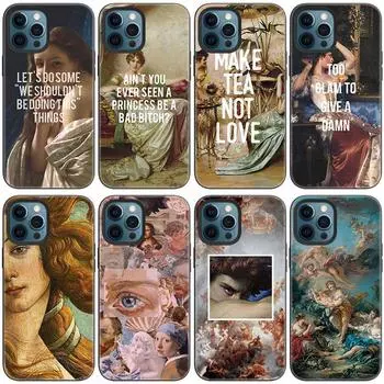 Чехол с рисунком в стиле Ренессанс для Apple iPhone 14 13 12 Mini 11 Pro Max 7 8 XR X XS 7 8 Plus SE 2020 2022, черный мягкий чехол iPhone SE 2022