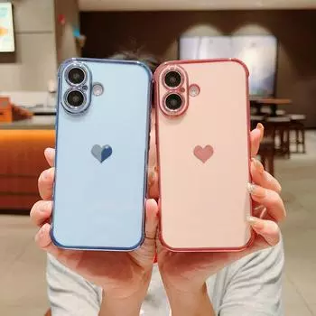 Чехол с рисунком в виде сердечек для iPhone 16 Pro Max 15 Plus 14 Pro 13 12 11 XR X 8 7, глянцевый противоударный, защита линз, мягкий чехол для телефона из ТПУ iPhone 16 Pro Max белый