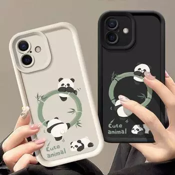 Чехол с рисунком восходящей панды для iPhone 16 Pro 15 14 Plus 13 12 Pro Max 11 Xs Xr 8 7, ударопрочный, мягкий, из ТПУ, для защиты линз от падений iPhone 16 чёрный