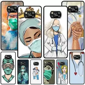 Чехол с рисунком врача и медсестры для Xiaomi Poco X3 X4 NFC M3 M4 Redmi Note 9S 10 9 8 Pro K40 9C 9A Mi 11 Lite, чехол из ТПУ для телефона Pocophone F1