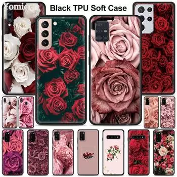 Чехол с розовым цветком для Samsung Galaxy S21 Ultra A51 A71 A52 A72 5g S20 Fe A50 A70 A41 A31 A30 A21s, черный чехол из ТПУ для телефона, капа for Samsung A72 5G
