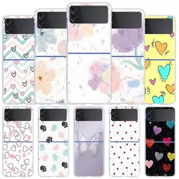 Чехол с сердечком для Samsung Galaxy Z Flip 4 5g, прозрачный жесткий чехол для мобильного телефона Zflip, прозрачный чехол для ПК, роскошный чехол в виде ракушки Samsung Z Flip4 5G