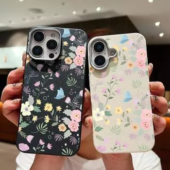 Чехол с текстурой из кожи и цветочным рисунком в виде цветка Phoen для iPhone 16, 15, Pro, 14 Plus, 13, 12, 11 Pro Max, Xs, Xr, 8, 7 Plus, противоударный, мягкий, из ТПУ, тонкий чехол iPhone 16 чёрный
