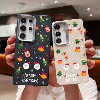 Чехол с текстурой из кожи и рисунком оленя и рождественского Санта-Клауса для Samsung S24 FE S23 Ultra A16 A55 A35 A54, матовый противоударный мягкий тонкий чехол для телефона из ТПУ Samsung S24 чёрный