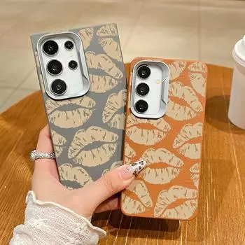 Чехол с текстурой из матовой кожи с принтом желтых губ для Samsung S24 FE S23 Ultra S22 Plus S21 для MagSafe, мягкий, ударопрочный, магнитный, тонкий чехол для телефона Samsung S24 FE чёрный