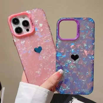 Чехол с текстурой ракушки с гальваническим покрытием Love Heart для iPhone 15Pro Max 14 13 12 11 Pro Max X XR XS Max, мягкая задняя крышка ярких цветов IMD For iPhone X