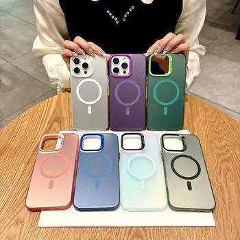 Чехол с твердым цветным лазерным покрытием и магнитным покрытием для iPhone 16 Plus 15 Pro Max 14 Pro 13 для беспроводной зарядки Magsafe, тонкий чехол для телефона iPhone 16 чёрный