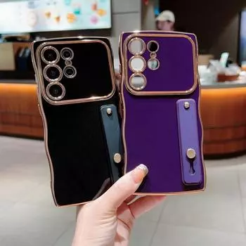 Чехол с волнообразной рамкой и полосой для Samsung S24 S22 Ultra Plus S23 Fe A55 A54 A35 A34 A25 A16 A15 A14, противоударный защитный чехол для объектива Samsung S25 чёрный