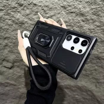 Чехол с выдвижной защитой объектива для Itel S24, чехол для Itel S24 S23 Plus A60 A70 P55 RS4 4G, чехол с магнитной вращающейся подставкой-кольцом for Itel S24 чёрный