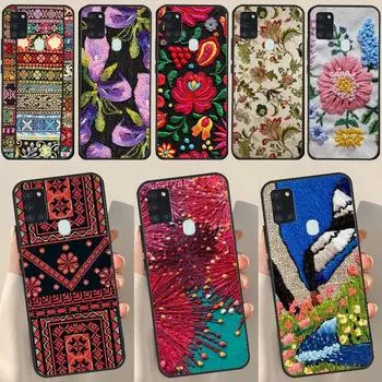 Чехол с вышивкой цветов для Samsung Galaxy A34 A54 A14 A12 A22 A32 A52 A51 A71 A50 A53 A73 A13, задняя крышка Samsung A22 5G
