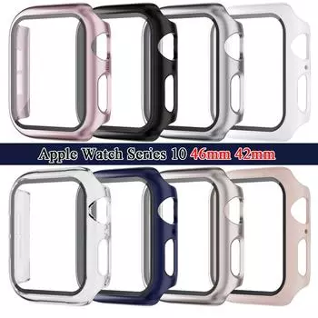 Чехол с защитой экрана из закаленного стекла для Apple Watch Series 10 42 мм 46 мм, ультратонкий, устойчивый к царапинам, полный защитный жесткий чехол-бампер для ПК Apple Watch Series 10 46mm розовый