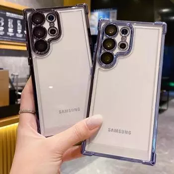 Чехол с защитой от падения с четырех сторон для Samsung S25 S24 S22 Ultra S23 S21 Fe A55 A54 A53 A35 A15, квадратный противоударный чехол для объектива Samsung S25 чёрный