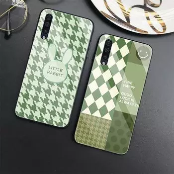 Чехол с зеленой ромбовидной сеткой для Samsung Galaxy A52 A70 A71 A73 A53 A13 5g A03 A72 A22 A21s A03 Core A42, чехол из закаленного стекла For Samsung A01 Core