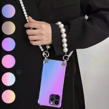 Чехол с жемчужным браслетом для IPhone 15 Pro Max, чехлы-шнурки через плечо для iphone 15 14 13 12 11 Plus PRO MAX XS, прозрачная силиконовая задняя крышка с градиентом For IPhone 15