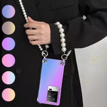 Чехол с жемчужным ремешком и ожерельем через плечо для vivo iQOO 11S, браслет-цепочка, прозрачные чехлы с градиентом для iqqo 11 10 9 8 7 Pro, силиконовая задняя крышка для телефона For iQOO 9