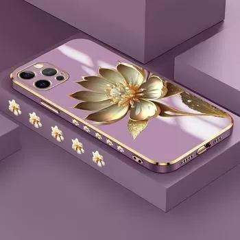 Чехол с золотым цветком лотоса для iPhone 15 11 12 13 14 Pro Max, чехол для телефона Samsung Galaxy Xiaomi Mi Redmi Note Oneplus Infinix Tecno Cover iPhone 11 Pro Max ярко-зеленый
