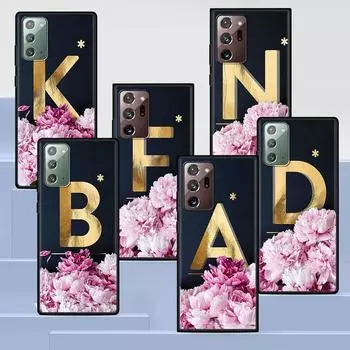Чехол с золотыми буквами и цветами для Samsung Galaxy Note 20 Ultra 10 Lite 9 8 A12 A52 A51 S20 FE, черный мягкий чехол для телефона Samsung Note20 Ultra