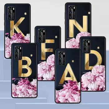 Чехол с золотыми буквами и цветком для Huawei P30 P Smart Z P40 Lite E P20 Y6 Y7 Y9 2019 Honor 8X Play 9A 50 20 9X Pro, черный, мягкий чехол Huawei P30