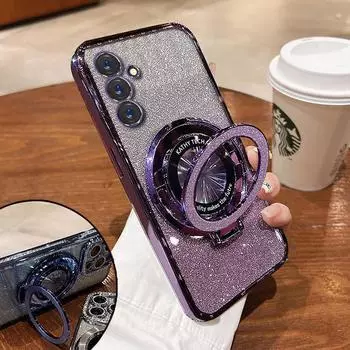 Чехол Samsung S24FE Luxury с кронштейном, блестящий чехол для Samsung Galaxy A15 A25 A35 A24 A14 S23 Plus Note20 Ultra A52, держатель чехла S24 чёрный