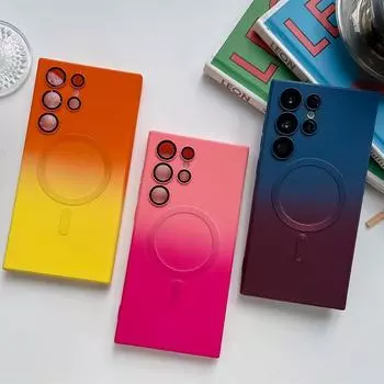 Чехол Samsung с магнитной присоской для мобильного телефона: Совместимо с S24, S23, ZFlip5, S22Pro, S21Ultra — двухцветный градиент и жидкий дизайн Samsung S23