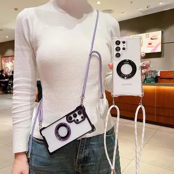 Чехол-шнурок противоударный прозрачный магнитный для Samsung S22 S23 S24 Ultra Plus FE A15 A55 A14 A54 A53 iPhone 16 15 11 13 12 14 Pro Max Plus XSMAX XR 8 7 iPhone 6/6s белый/чистый