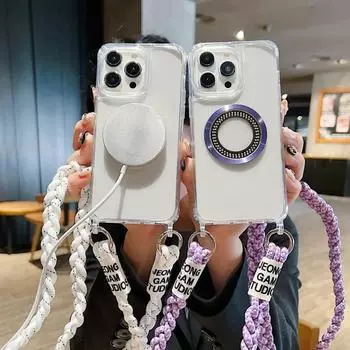 Чехол-шнурок с магнитным креплением, противоударный, прозрачный, для iPhone 16, 15, 11, 13, 12, 14, Pro Max Plus, XSMAX XR, 8, 7, Samsung S22, S23, S24, Ultra Plus, FE, A15, A55, A14, A54, A53 iPhone 6/6s чистый/белый