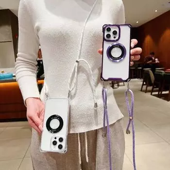 Чехол-шнурок с магнитным креплением, противоударный, прозрачный, для iPhone 16, 15, 11, 13, 12, 14, Pro Max Plus, XSMAX XR, 8, 7, Samsung S22, S23, S24, Ultra Plus, FE, A15, A55, A14, A54, A53 iPhone 6/6s белый/чистый