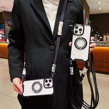 Чехол-шнурок с магнитным креплением, противоударный, прозрачный, для iPhone 16, 15, 11, 13, 12, 14, Pro Max Plus, XSMAX XR, 8, 7, Samsung S22, S23, S24, Ultra Plus, FE, A15, A55, A14, A54, A53 iPhone 6/6s чистый/белый